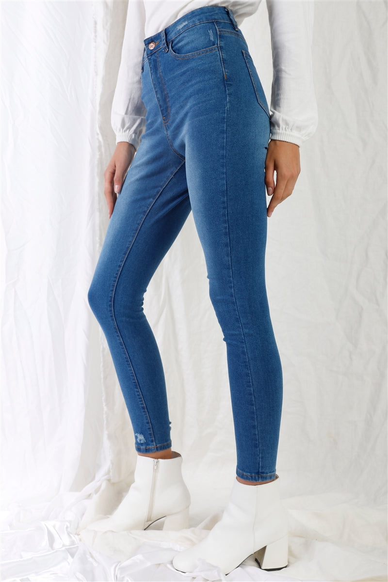 Mid Blue High-waisted Skinny Denim Jeans