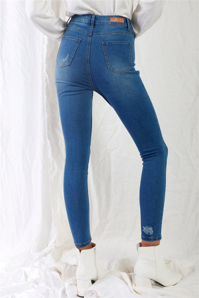 Mid Blue High-waisted Skinny Denim Jeans
