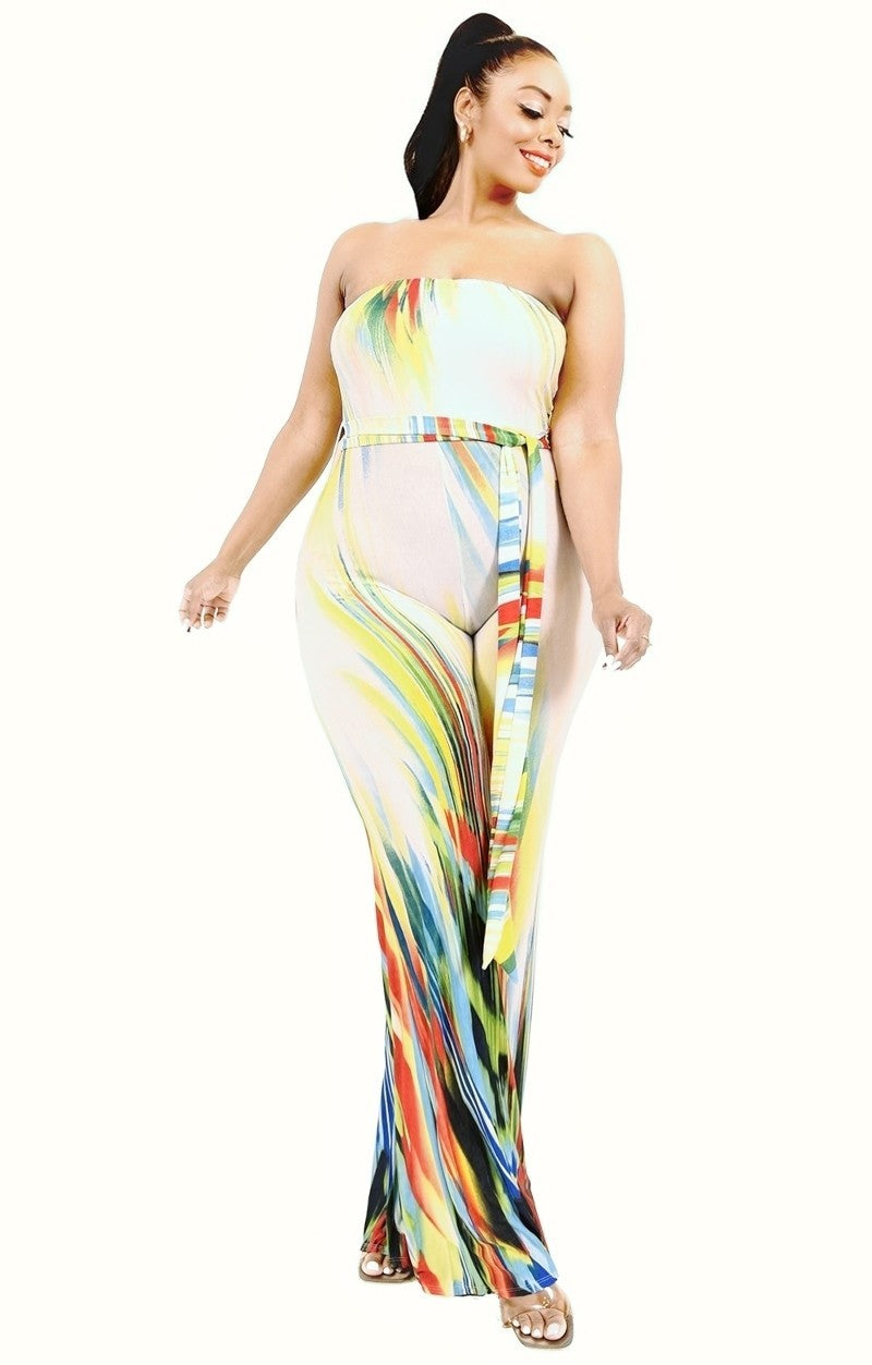 Multi-Color Off Shoulder Plus Jumpsuit