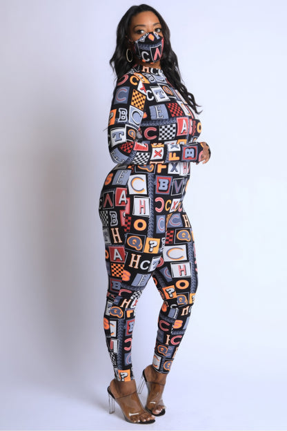 Alphabet Print Plus Size Jumpsuit