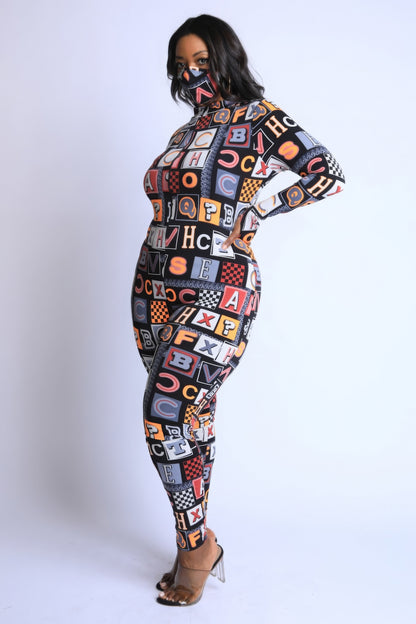 Alphabet Print Plus Size Jumpsuit