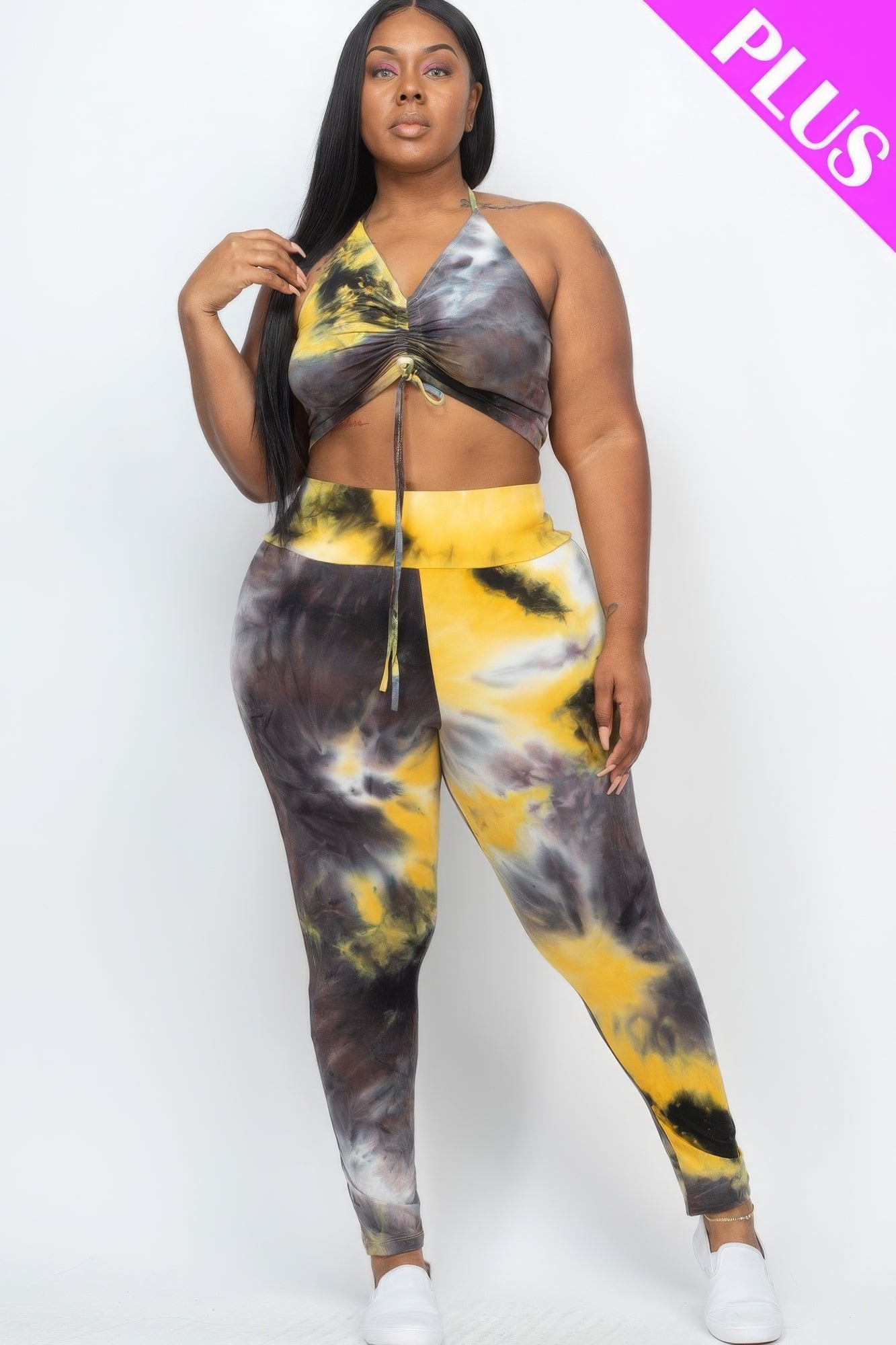 Mustard Crop Top And Leggings Plus Set