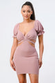 Mauve Back-Tie Ruffle Sleeve Cutout Bodycon Dress