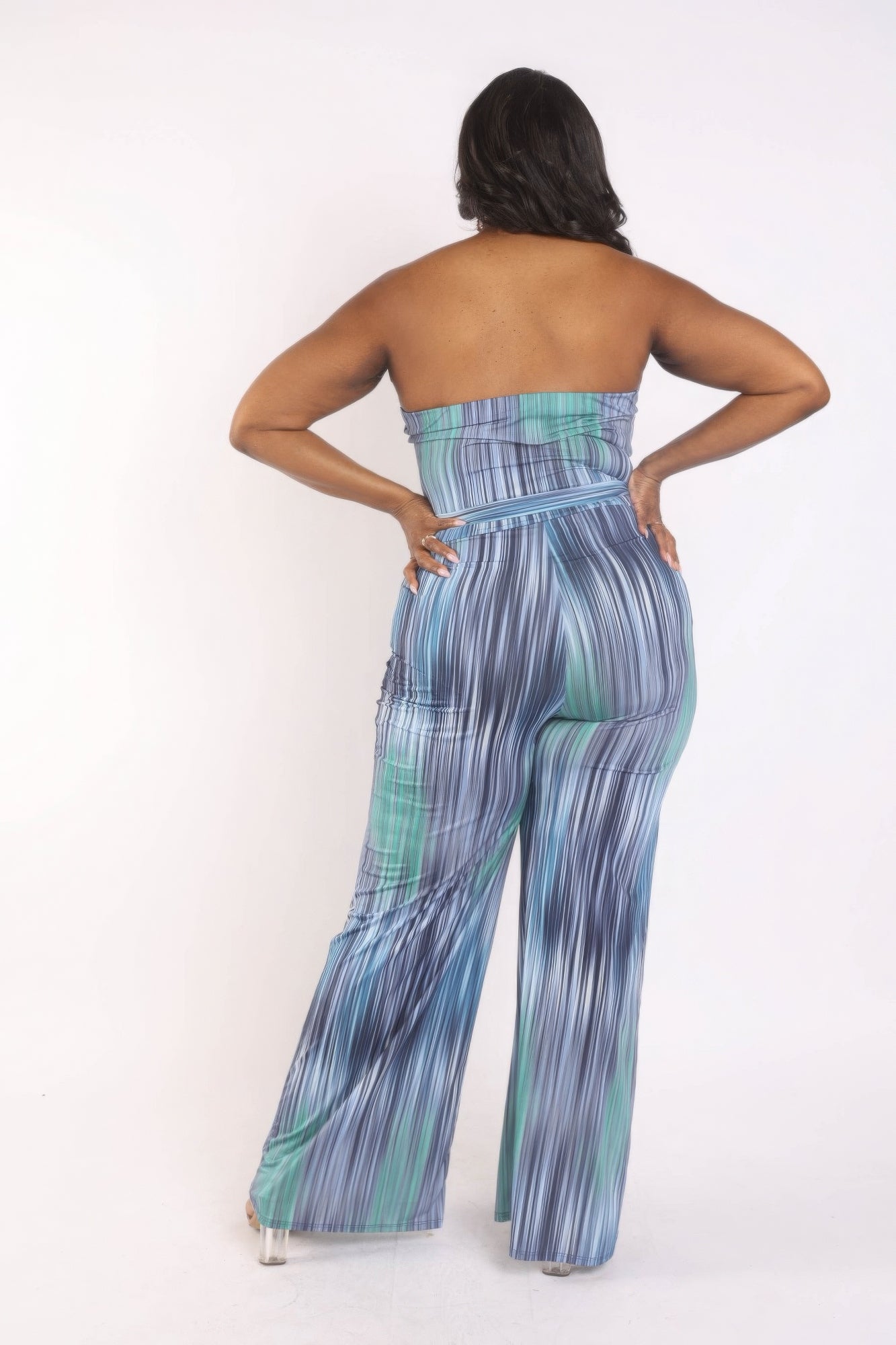 Blue Plus Size Tube Jumpsuit