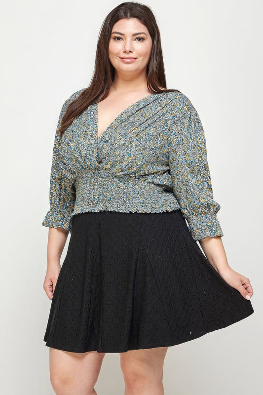 Black Plus Size Knit Eyelet A-line Skirt - Flattering Comfort & Style