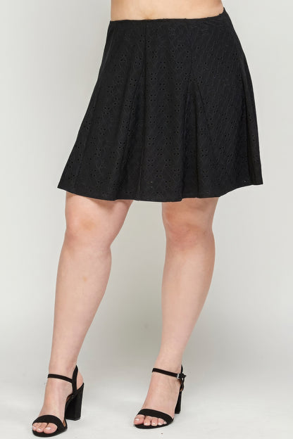 Black Plus Size Knit Eyelet A-line Skirt - Flattering Comfort & Style