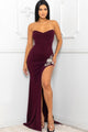 Maroon Beaded Embroidered Maxi Dress with Side Slit Detail