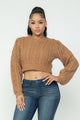 Mocha Cable Pullover Long Sleeve Sweater