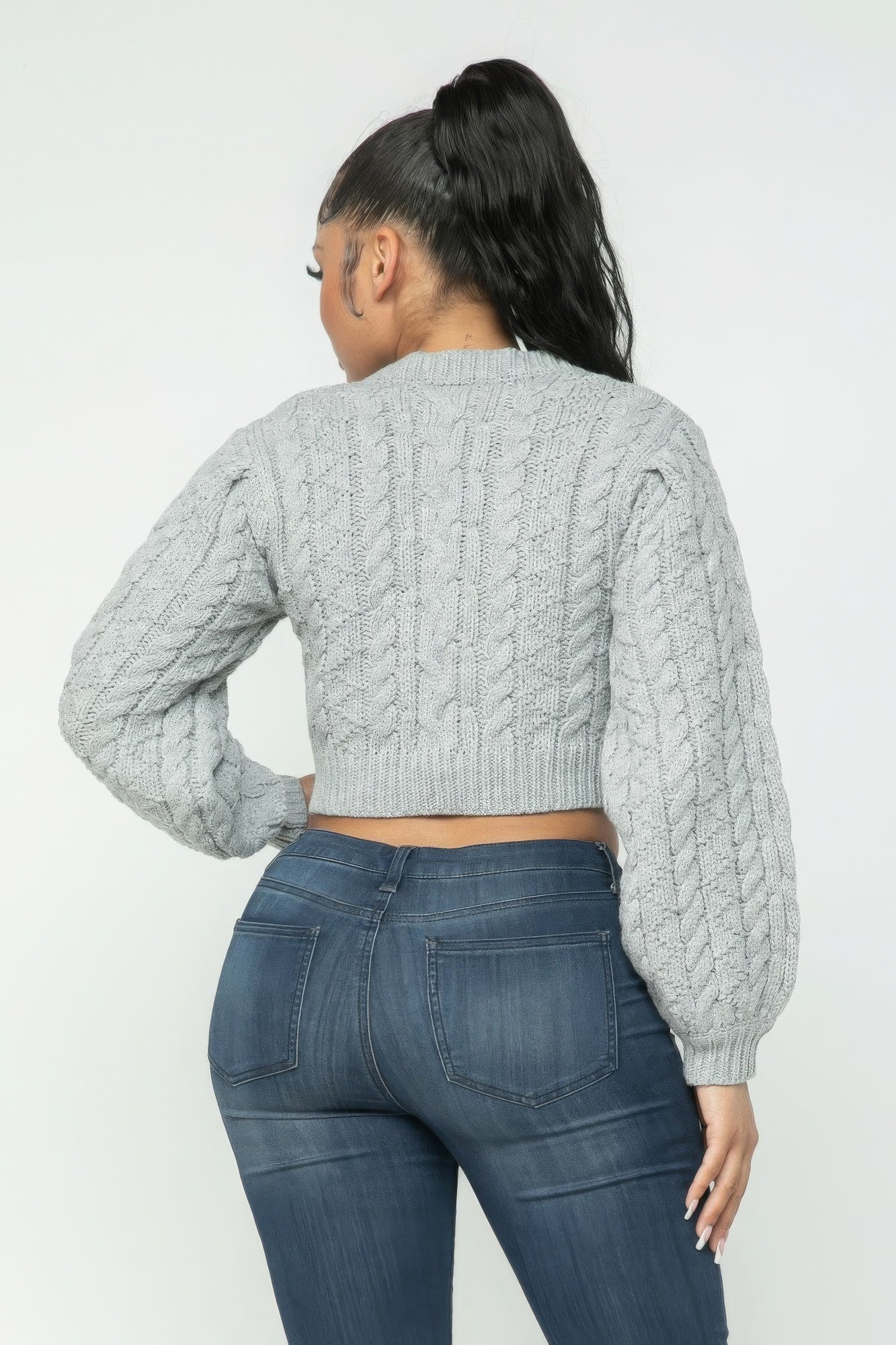 Heather Gray Cable Pullover Long Sleeve Sweater