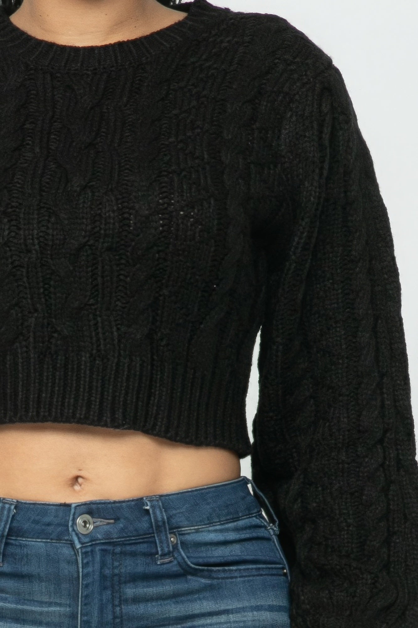 Black Cable Pullover Long Sleeve Sweater