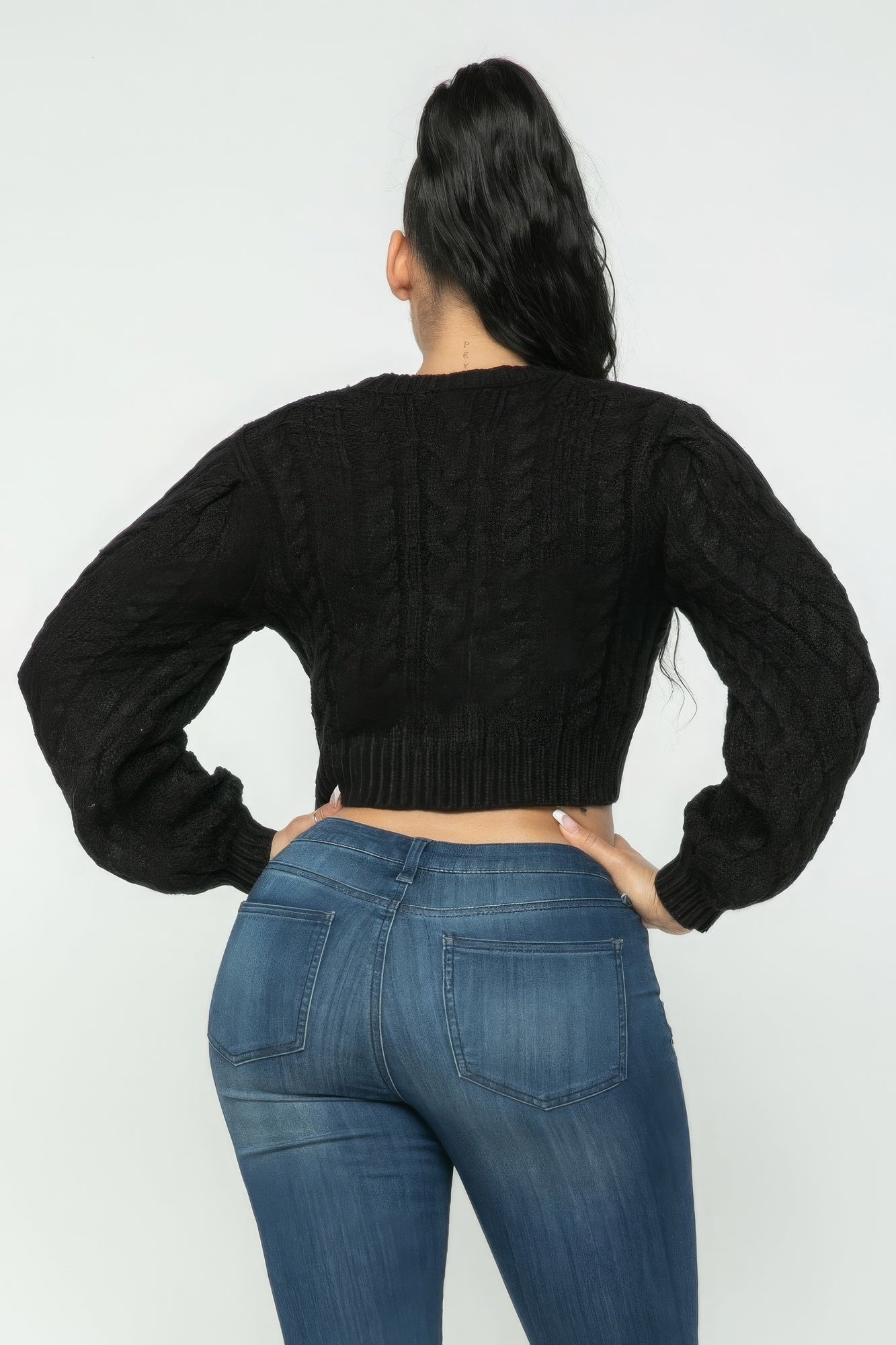 Black Cable Pullover Long Sleeve Sweater