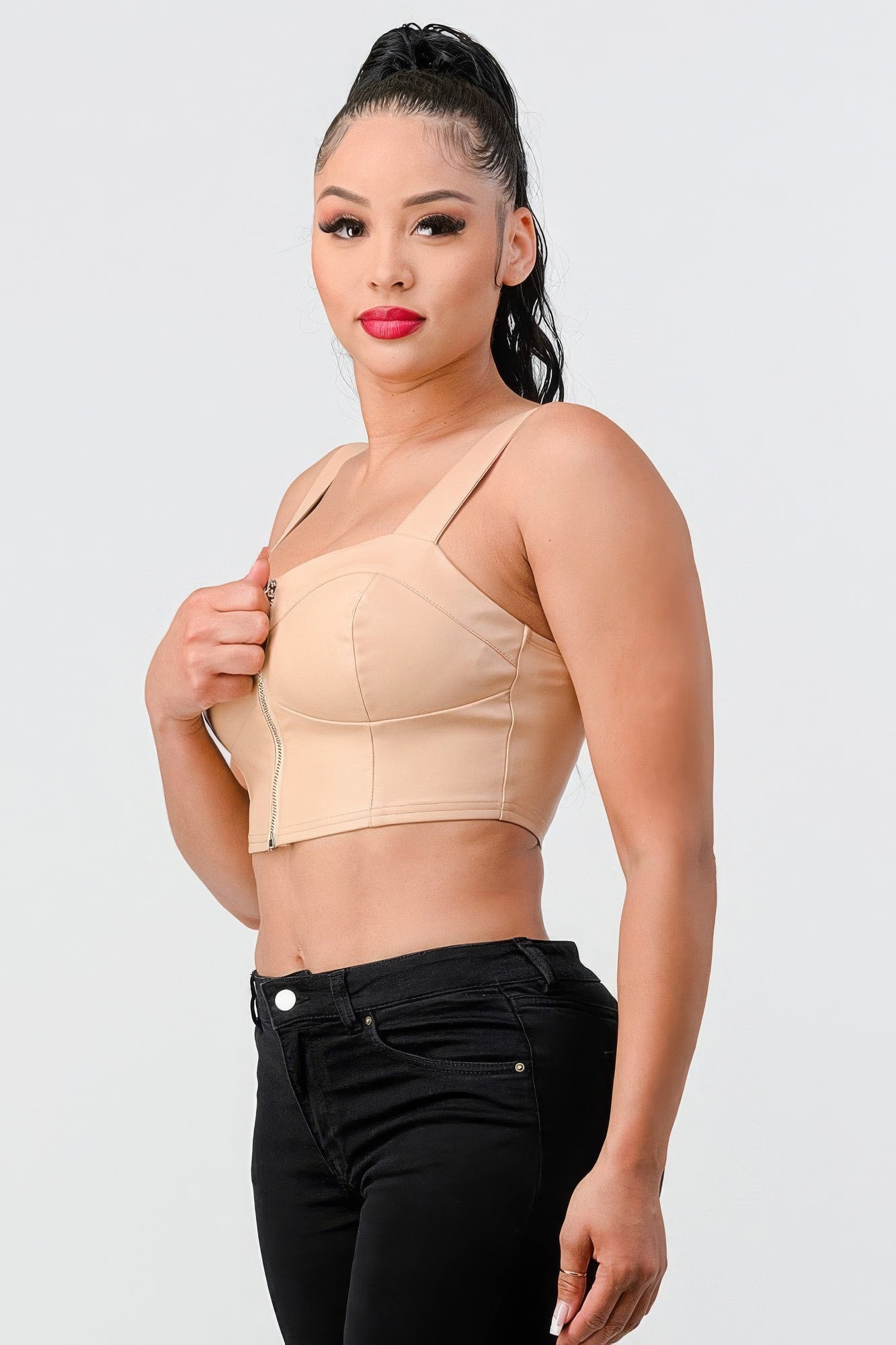 Nude Faux Leather PU Sleeveless Cropped Top