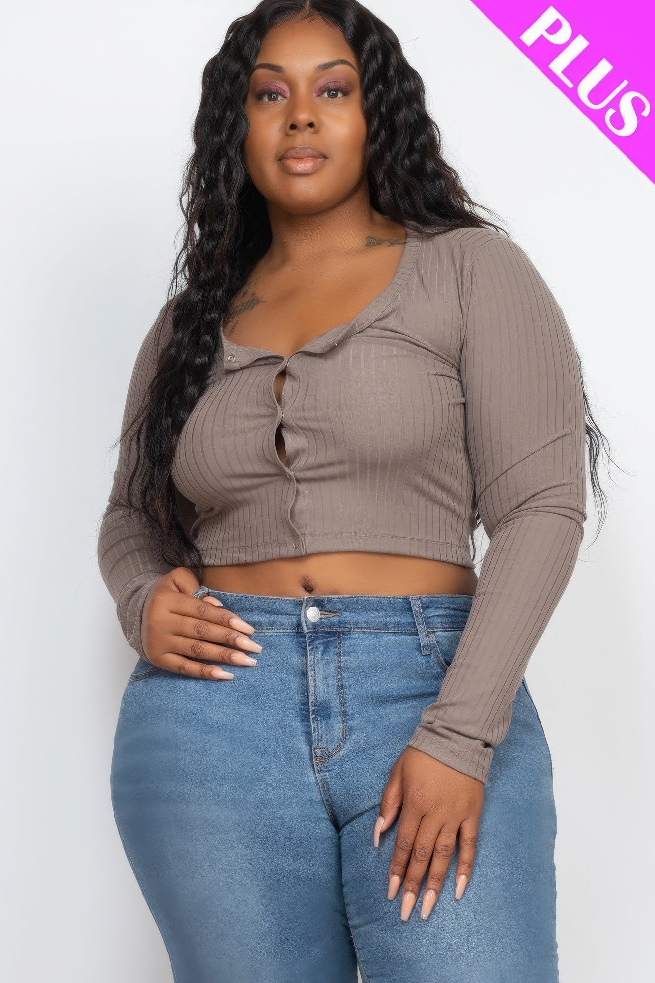 Plus Size Button Up Cropped Top - Chic & Comfortable Ribbed Knit