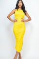 Yellow Sleeveless Ruched Maxi Dress