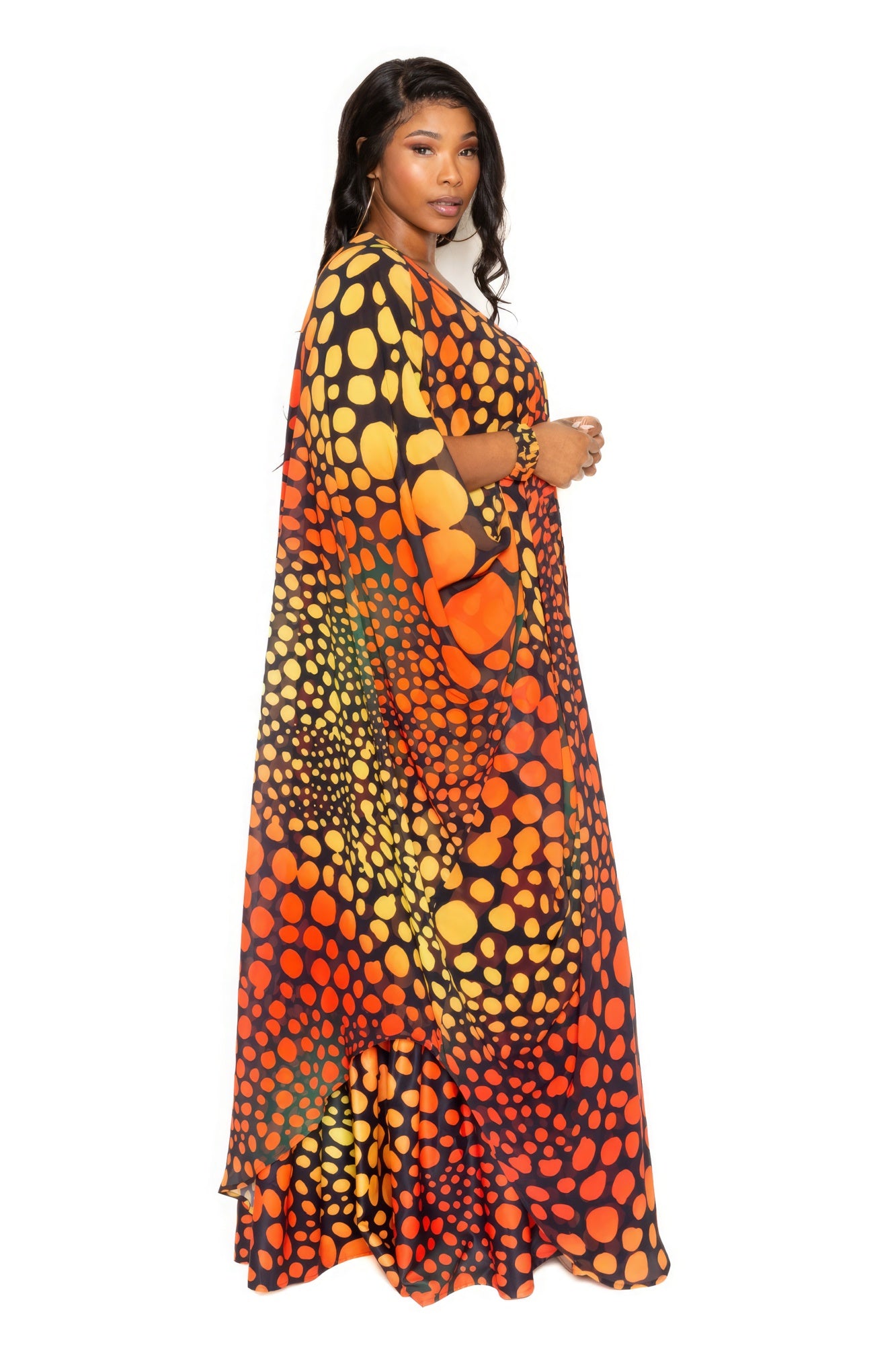 Orange Dotted Maxi Robe And Wristband