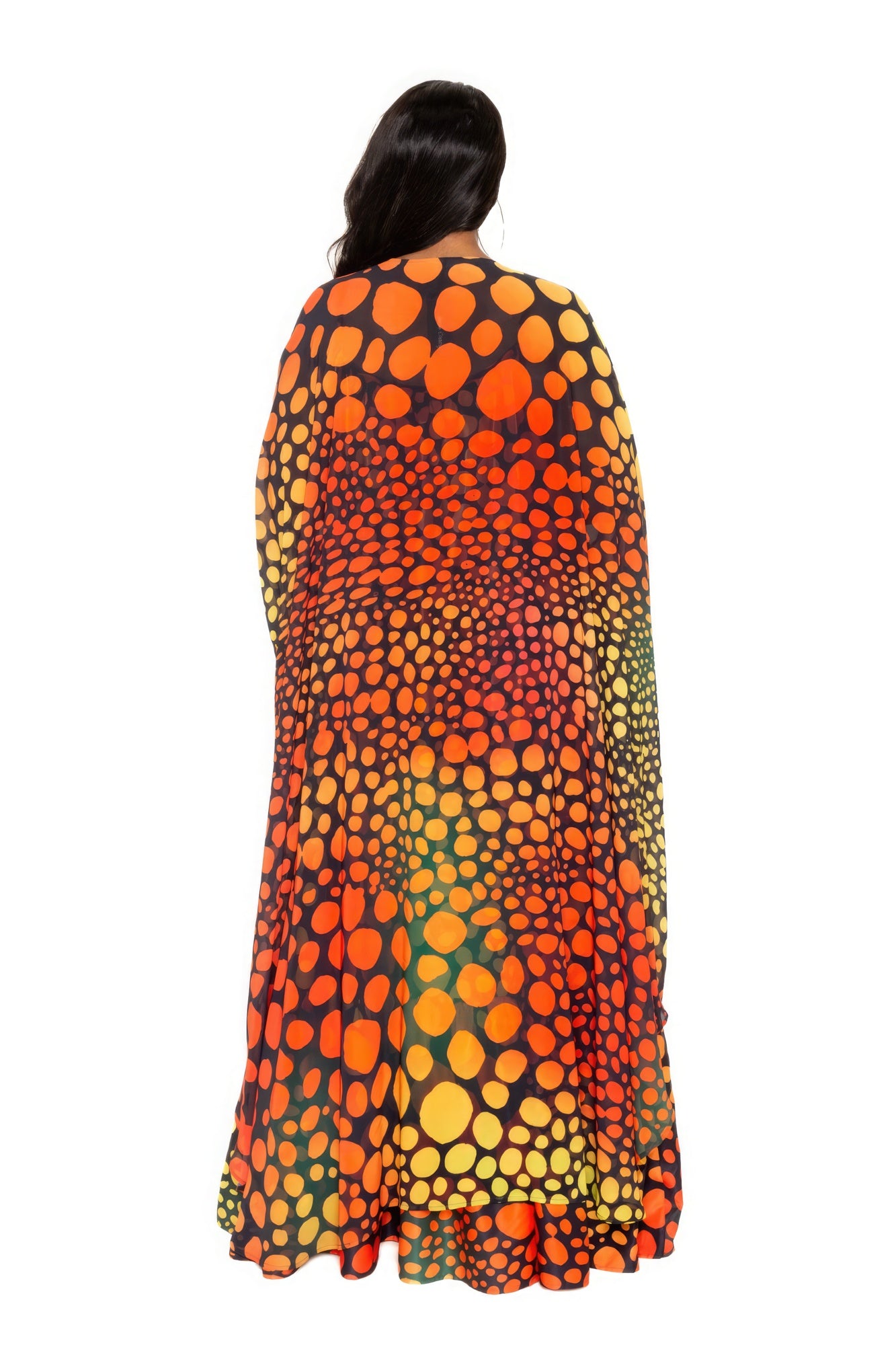 Orange Dotted Maxi Robe And Wristband