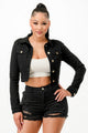 Classic Black Stretchy Long Sleeve Cropped Jacket | Versatile & Stylish