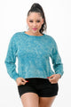 Teal French Terry Long Sleeve Sweatshirt | Stylish Mineral Wash & Cropped Fit