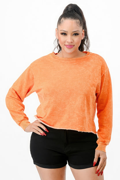 Orange French Terry Long Sleeve Sweatshirt |Mineral Wash