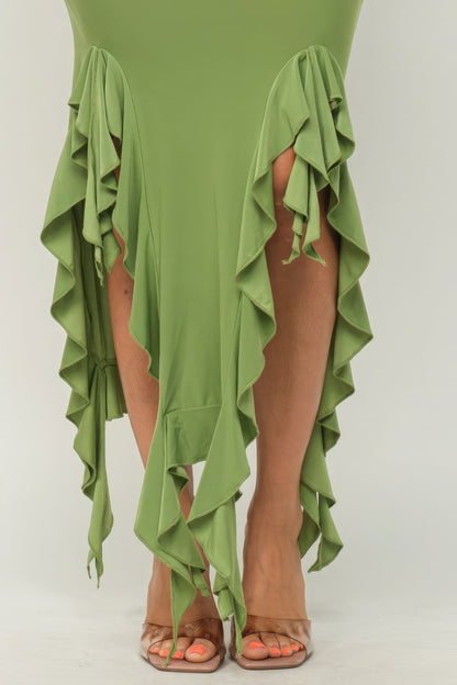 Green Ruffle Hem Tube Maxi Dress - Sophisticated & Elegant