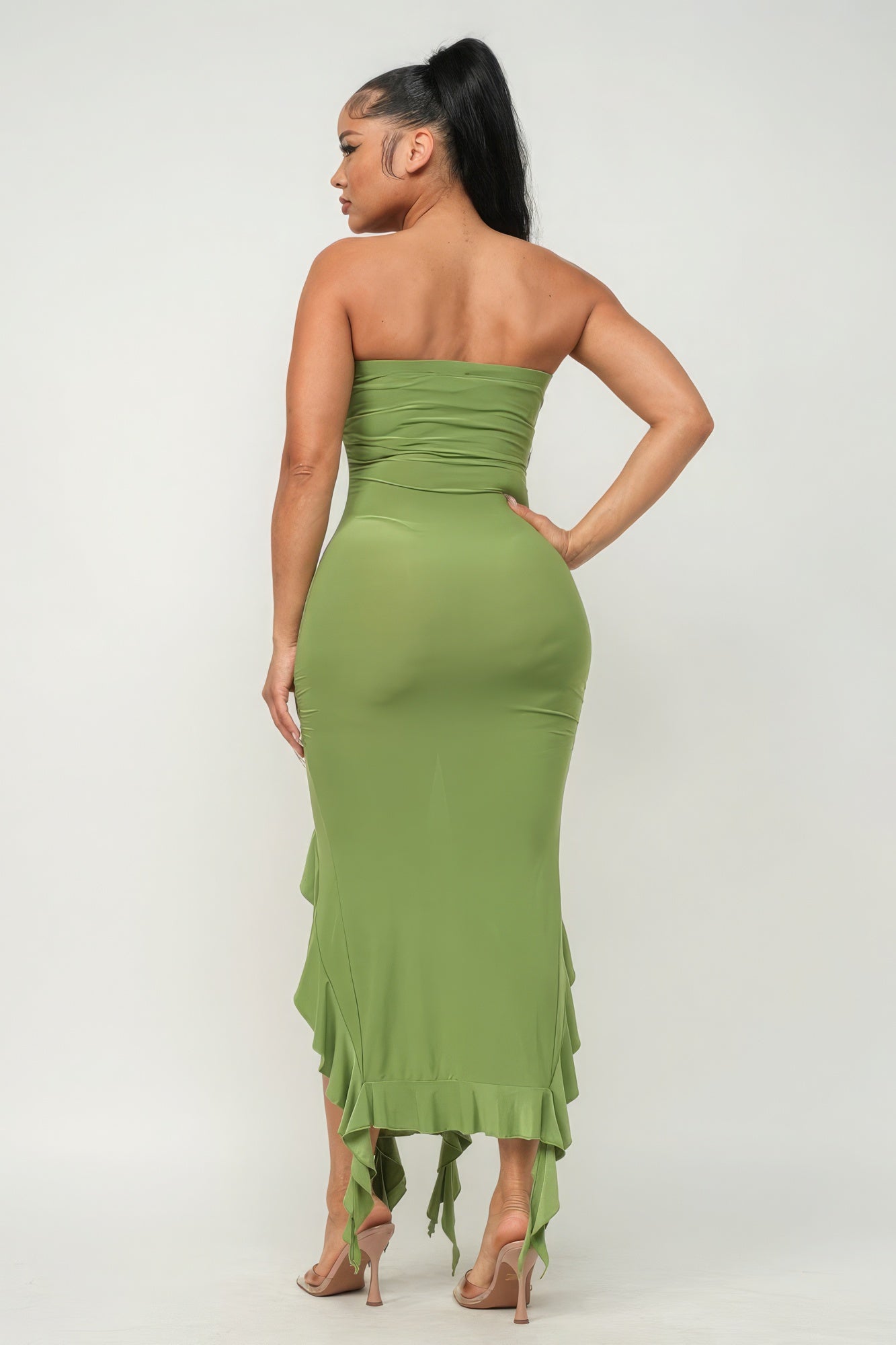 Green Ruffle Hem Tube Maxi Dress - Sophisticated & Elegant