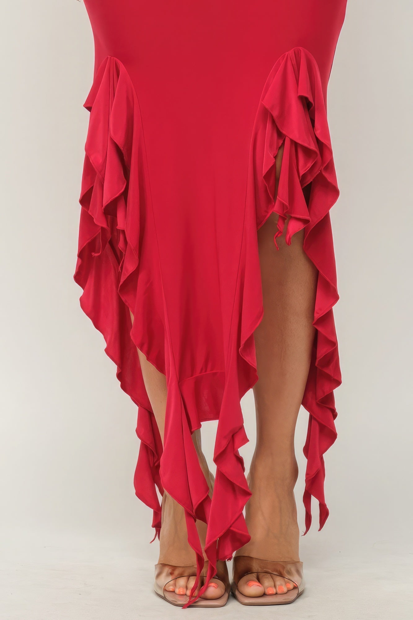 Red Ruffle Hem Tube Maxi Dress - Bold Elegance & Modern Style