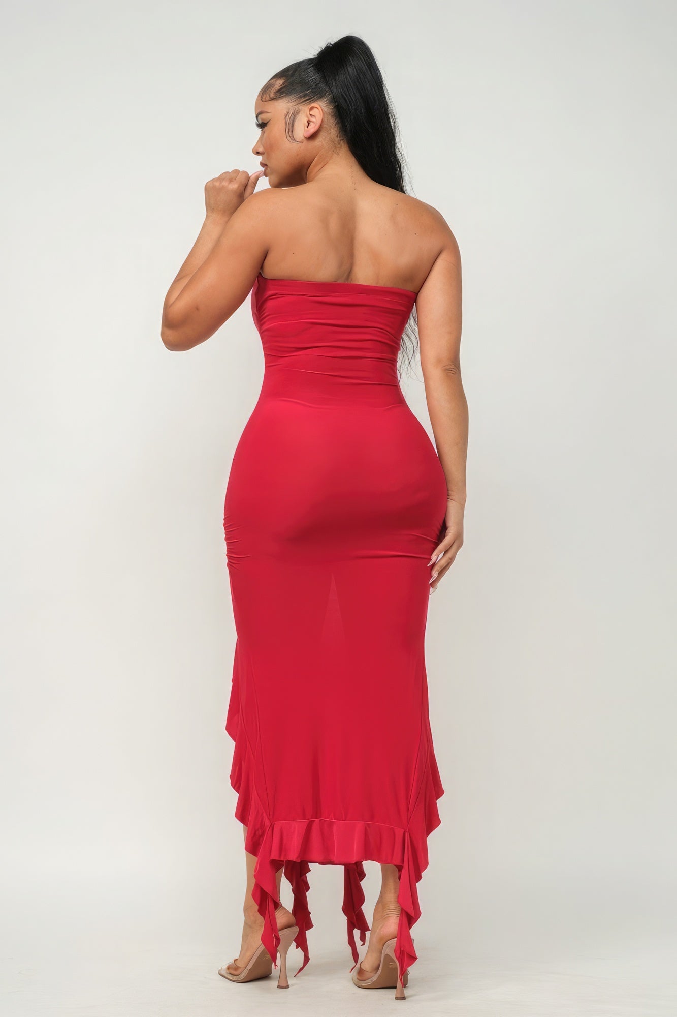 Red Ruffle Hem Tube Maxi Dress - Bold Elegance & Modern Style