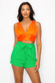 Orange V-Neck Satin Crop Top-Luxurious & Comfortable