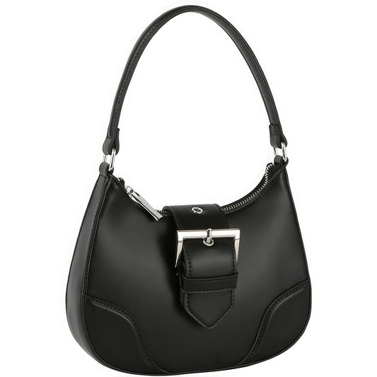 Trendy Buckle Shoulder Bag with Curved Handle