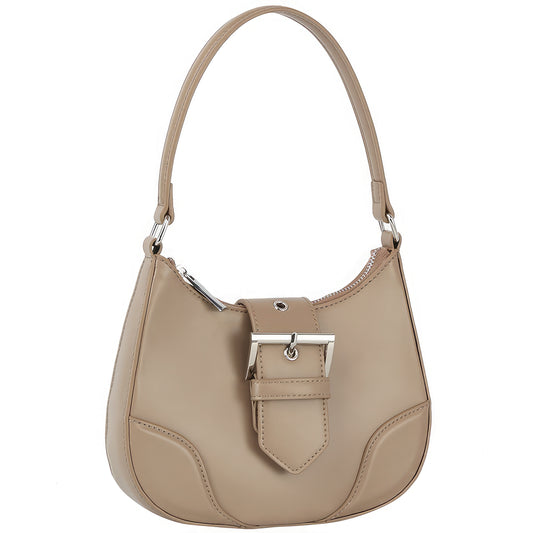 Trendy Buckle Shoulder Bag with Curved Handle