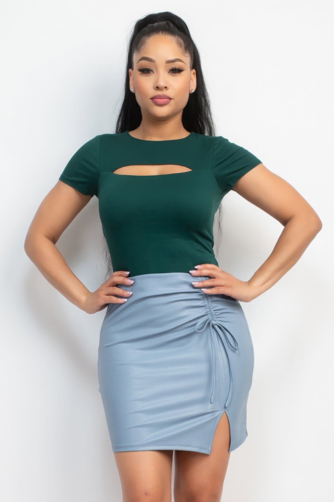 Hunter Green Short Sleeve Cut-Out Top – Stylish and Versatile Wardrobe Essential