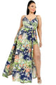 Tropical Leaf Print Surplice Maxi Dress Plus