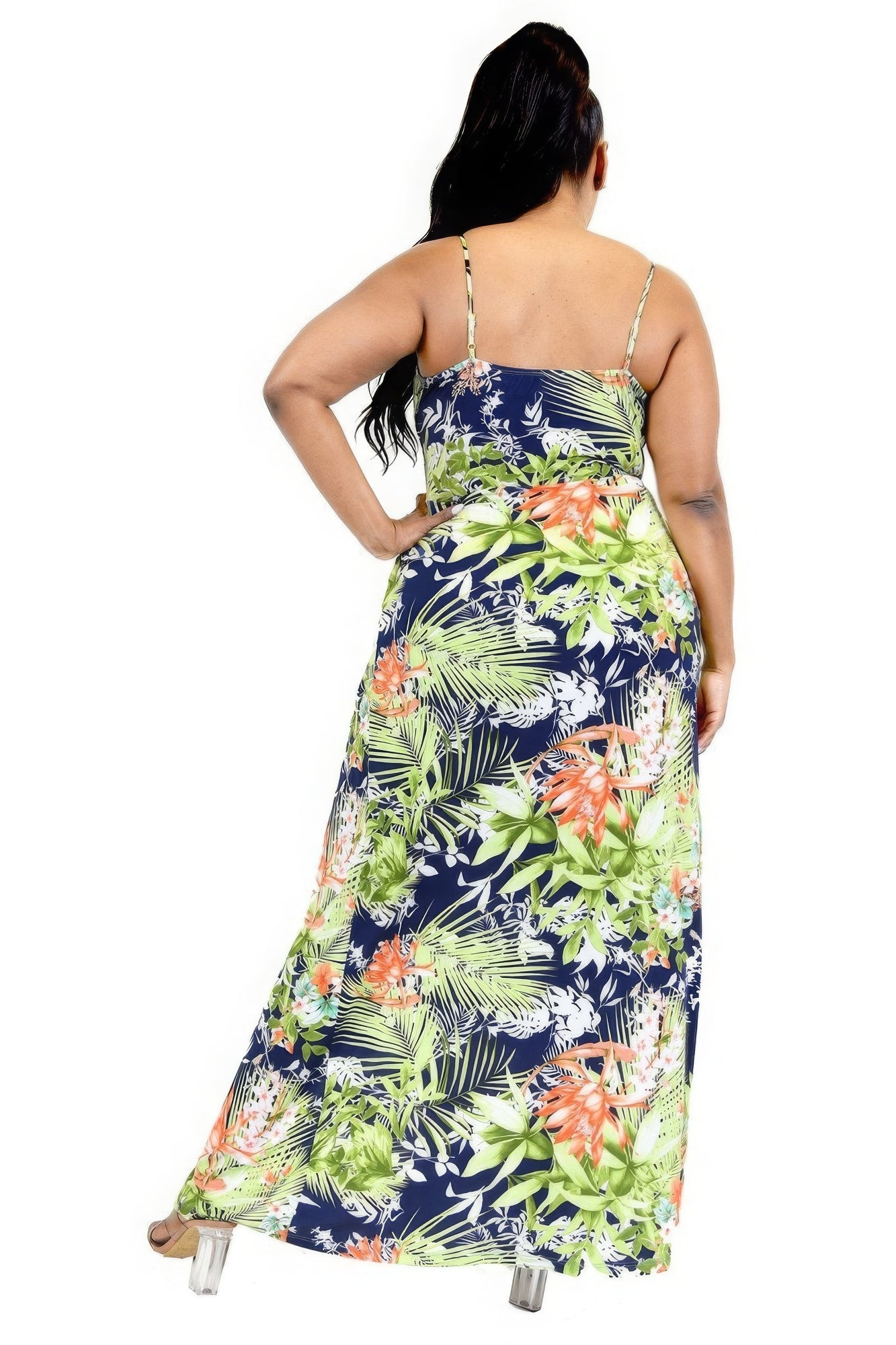 Tropical Leaf Print Surplice Maxi Dress Plus