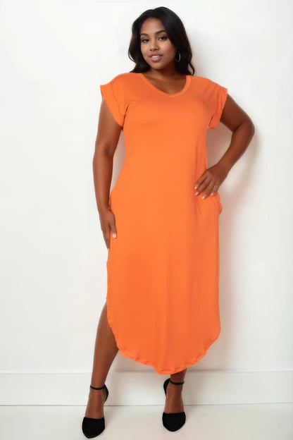 Orange Plus Size V-Neck Maxi Dress