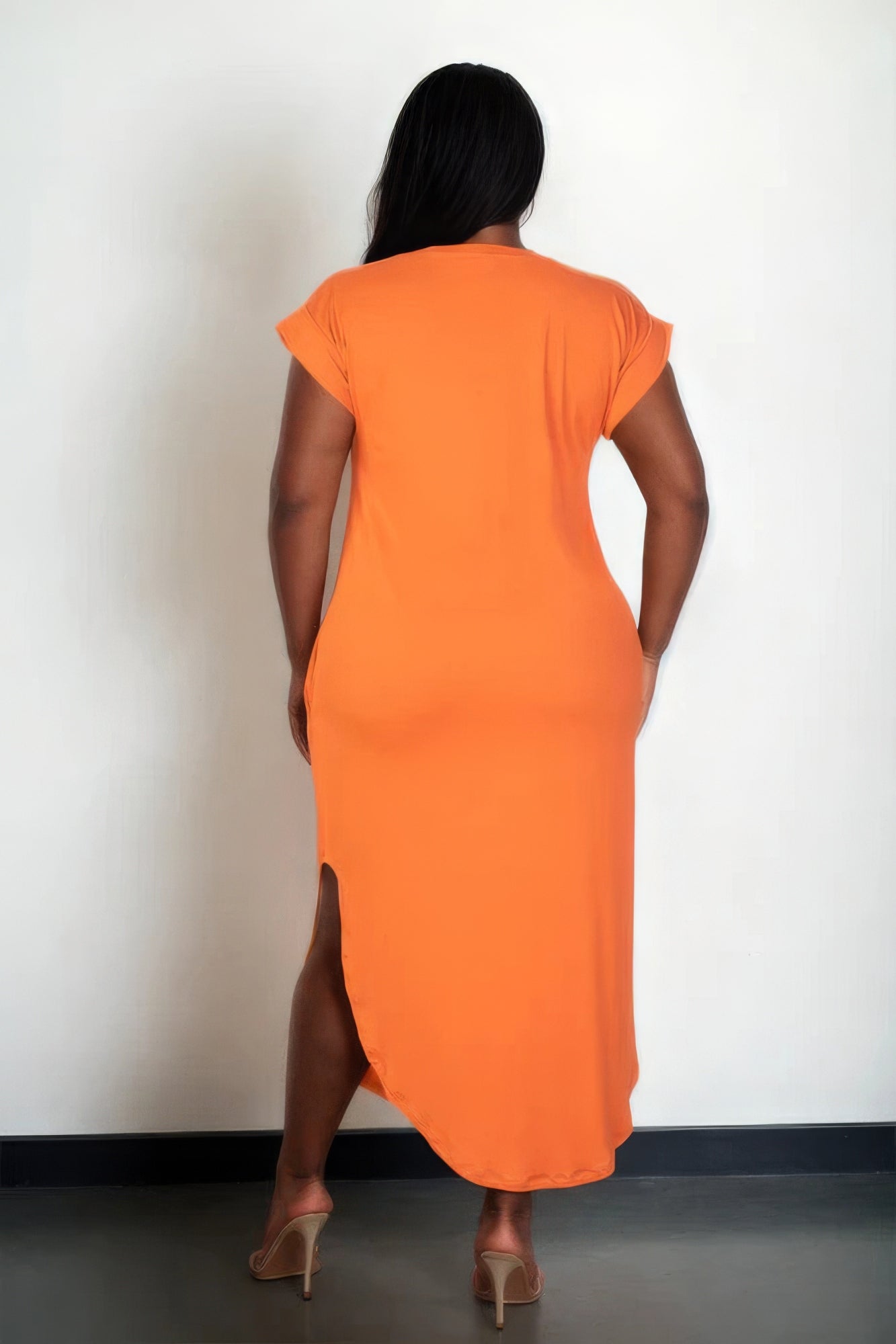 Orange Plus Size V-Neck Maxi Dress