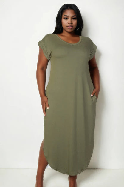 Olive Plus Size V-Neck Maxi Dress