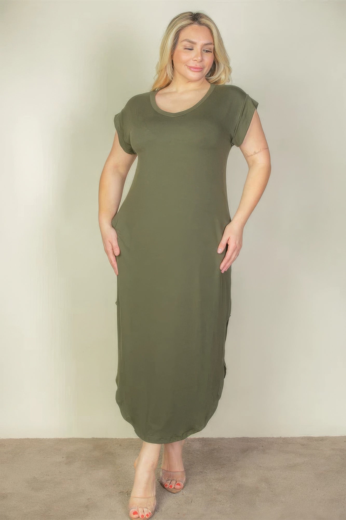 Olive Plus Size V-Neck Maxi Dress