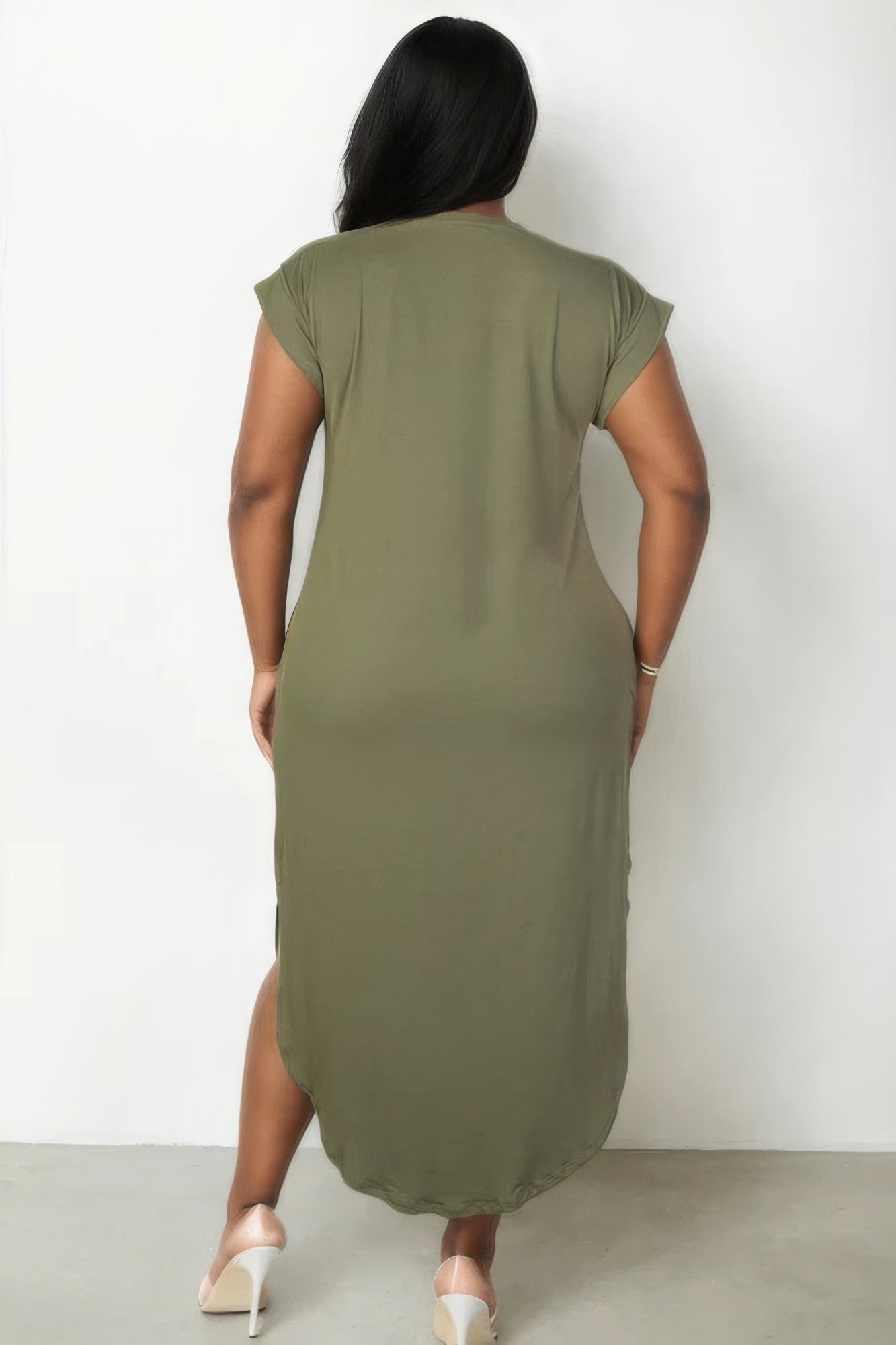 Olive Plus Size V-Neck Maxi Dress