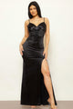 Classic Black Corset Waist Satin Maxi Dress-Versatile & Chic