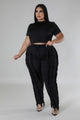 Black Crop Top Two Piece Plus Set