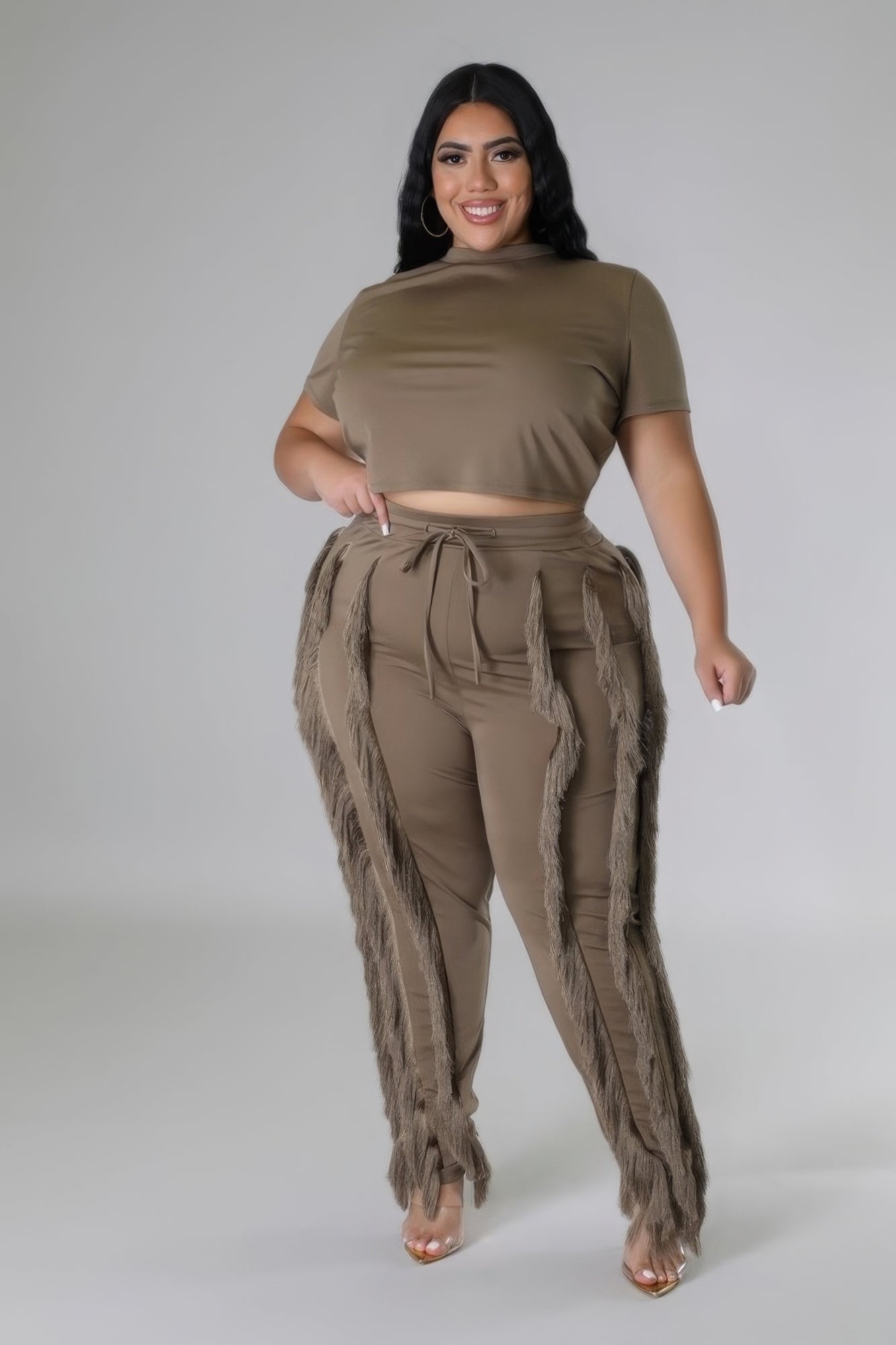 Taupe Crop Top Two Piece Plus Set