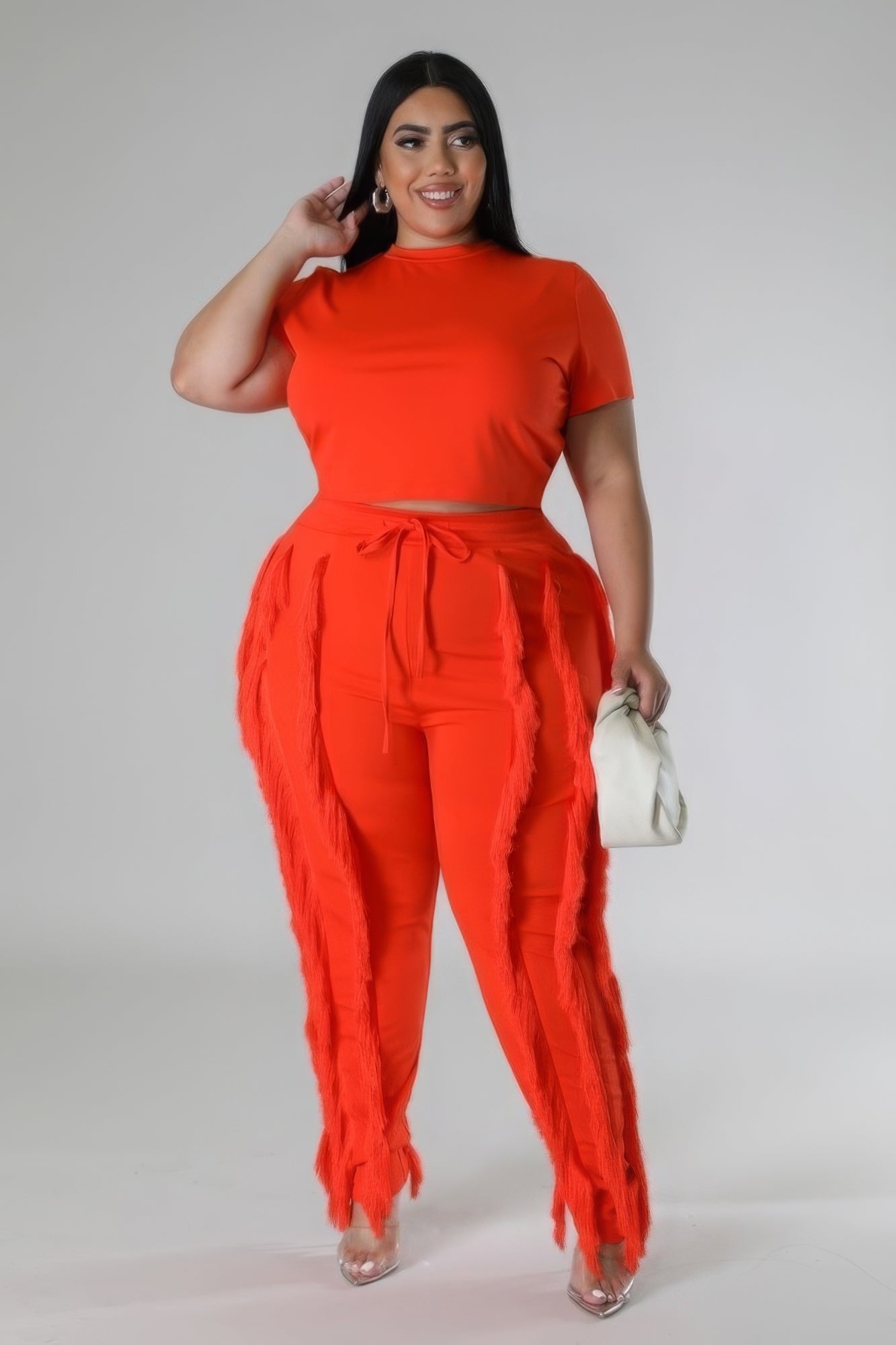 Orange Crop Top Two-piece Plus Set