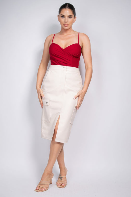 Cream Faux Leather High-Rise Cargo Skirt - Chic & Versatile