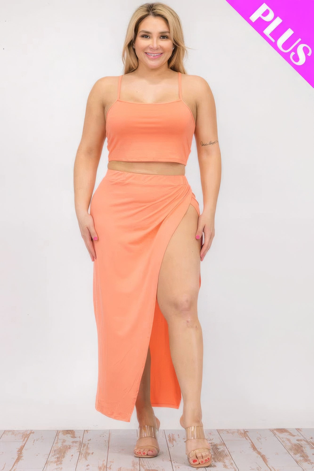 Flamingo Plus Size Crop Top & Maxi Skirt Set