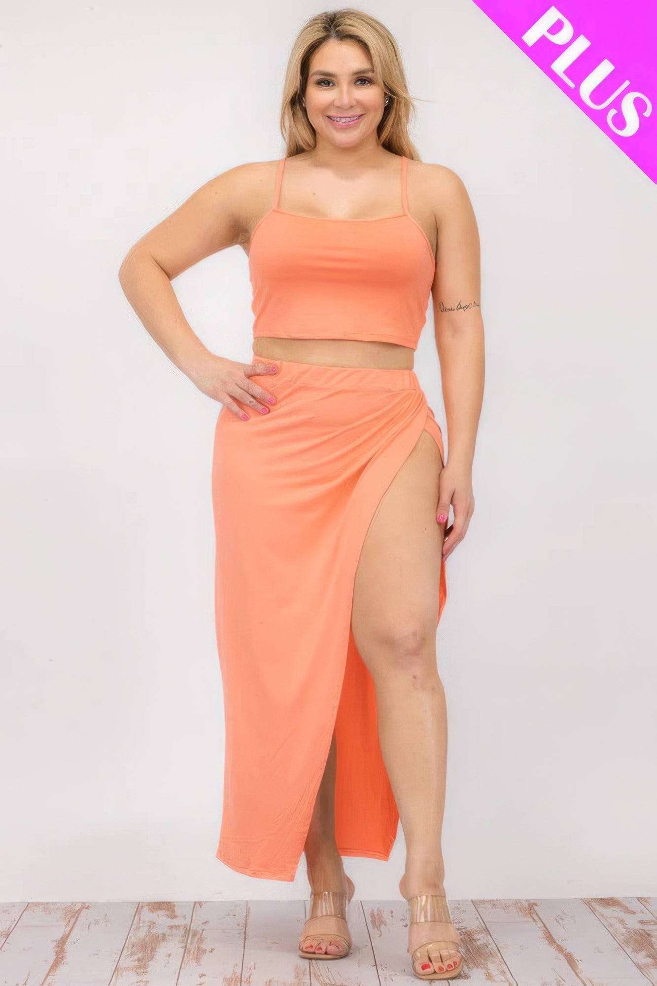 Flamingo Plus Size Crop Top & Maxi Skirt Set