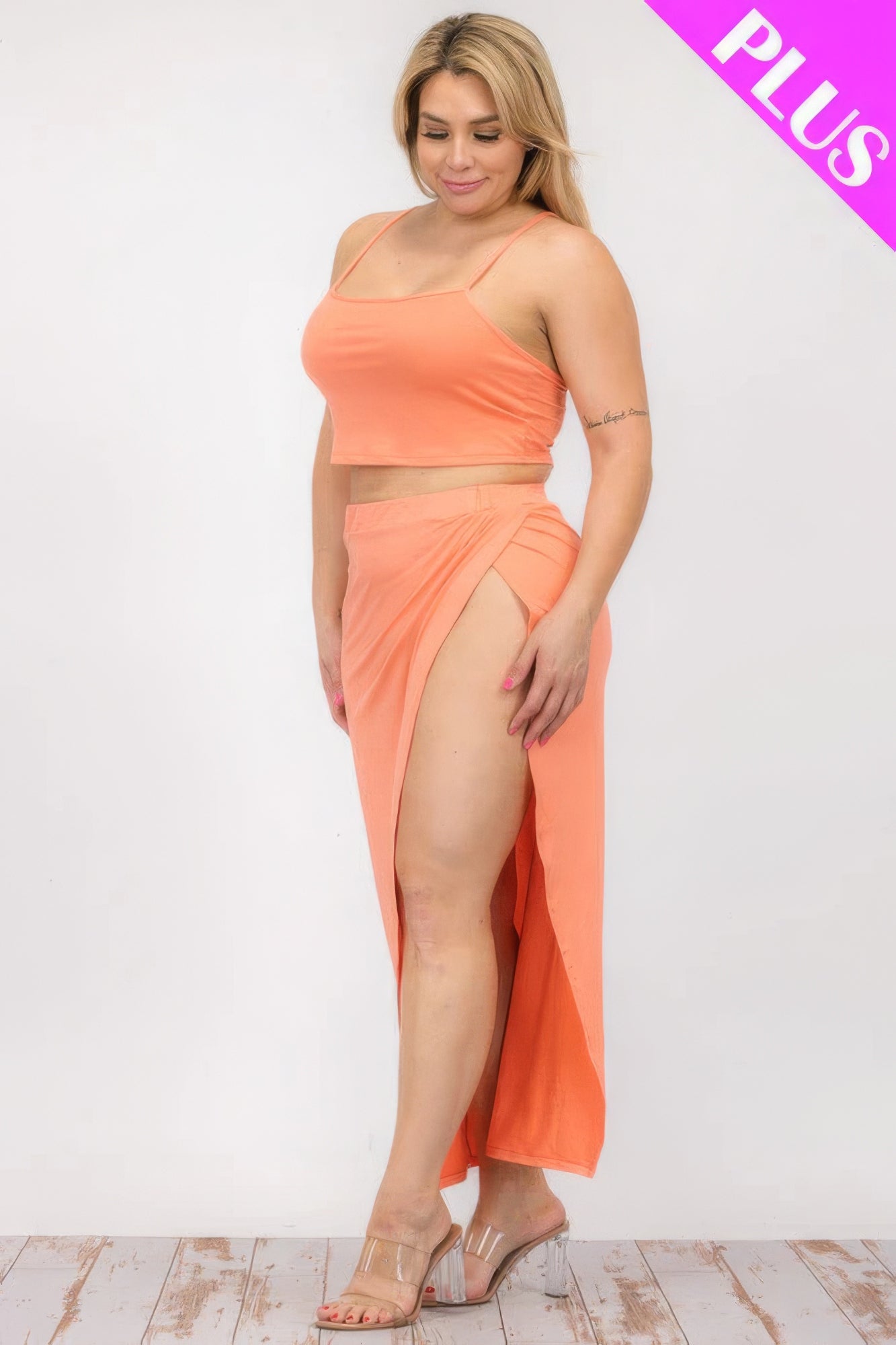 Flamingo Plus Size Crop Top & Maxi Skirt Set