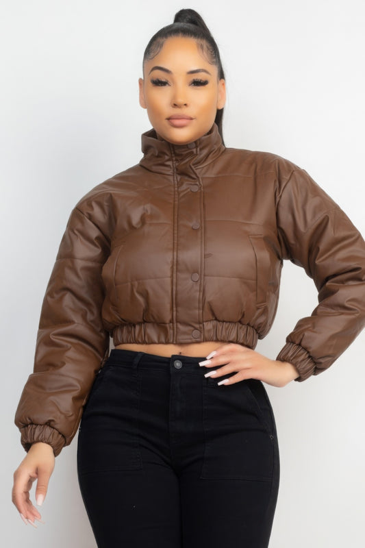 Dark Brown Windbreaker Crop Jacket