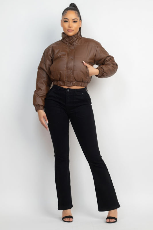 Dark Brown Windbreaker Crop Jacket