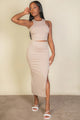 Taupe Ribbed Cropped Top and Maxi Skirt Set | Stylish & Versatile Two-Piece Outfit