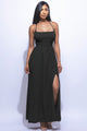 Black Spaghetti Strap Maxi Dress with Side Slit – Elegant & Comfortable